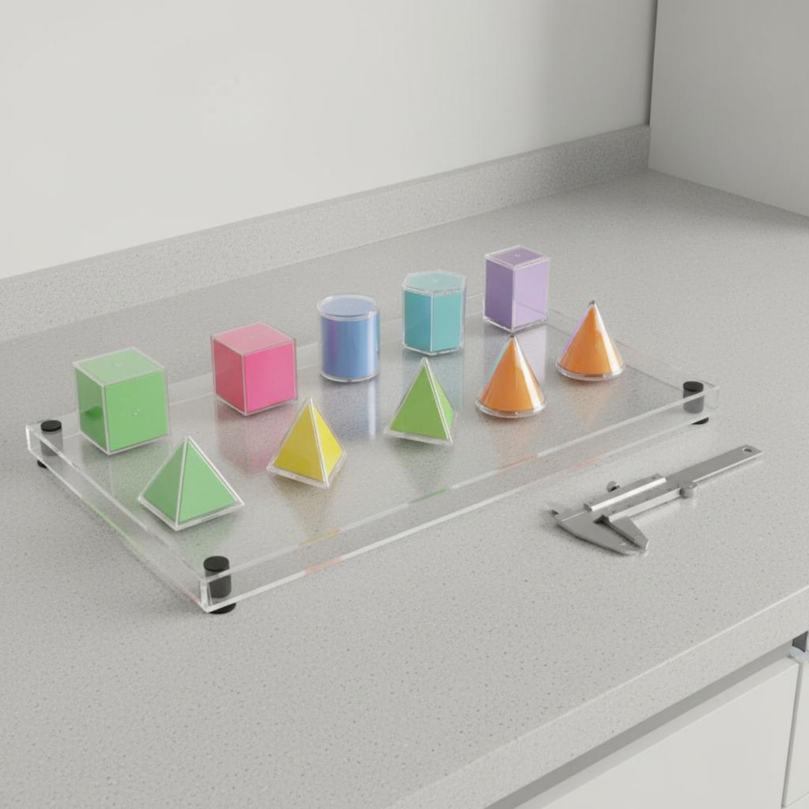 Math Manipulative Set - 8 Pieces Transparent Geometric Solids Hands-on